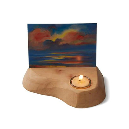 Wooden Picture or Card Holder w Glass Insert and Beeswax Tealight Candle